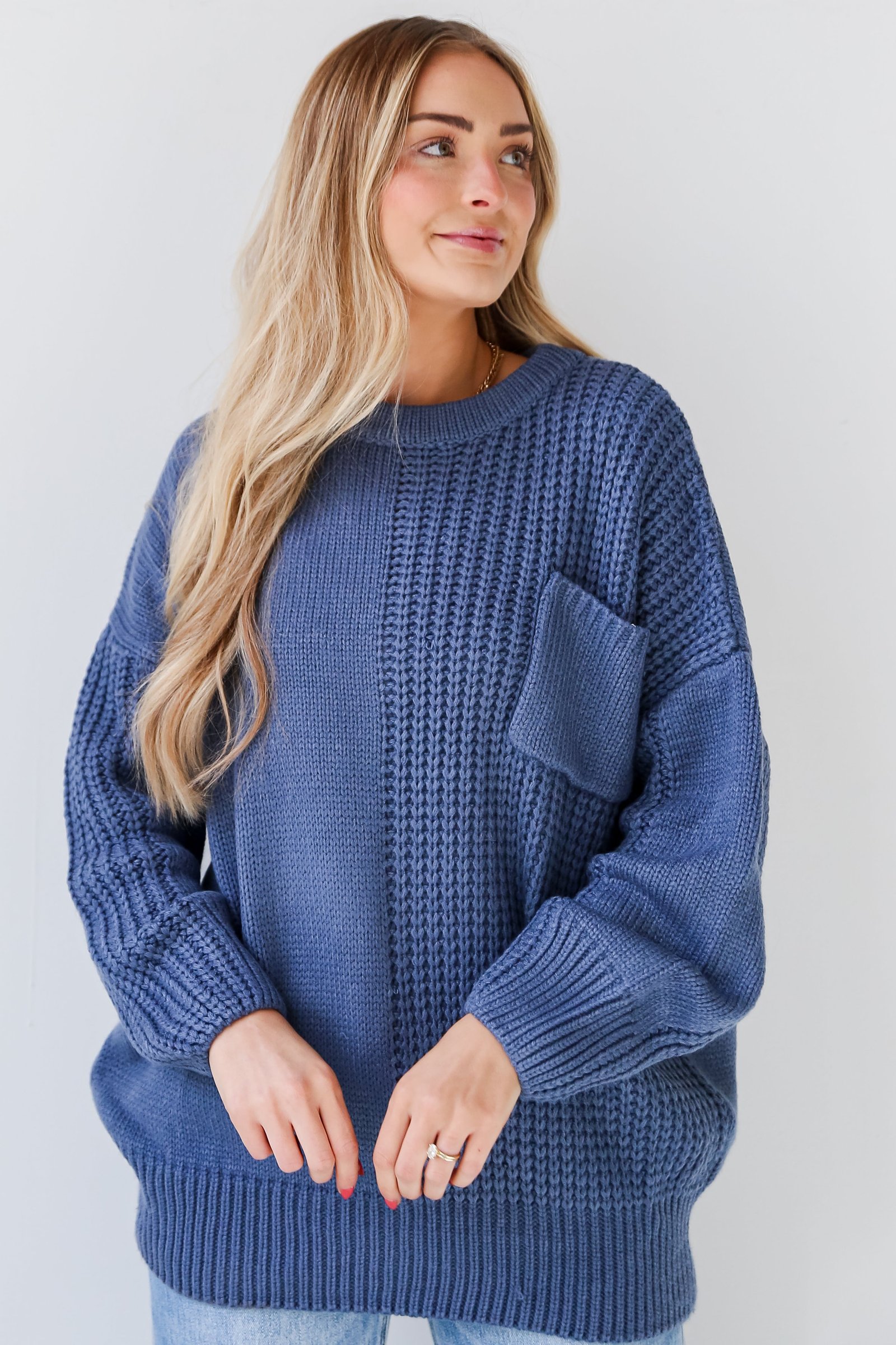 Toasty Vibes Denim Oversized Sweater