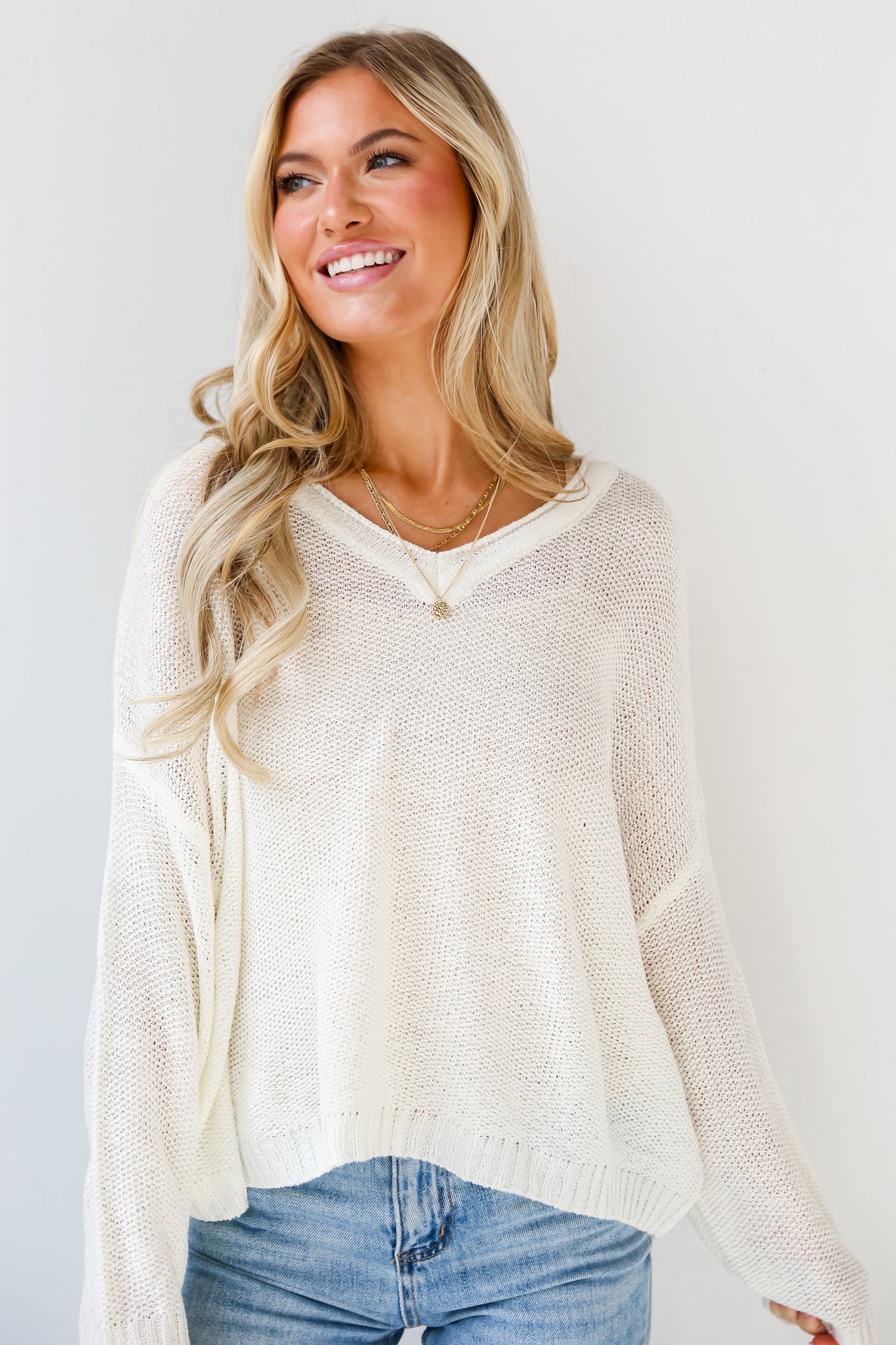 Too Cute Attitude Ivory Lightweight Knit Sweater